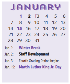 District School Academic Calendar for Southgate Elementary for January 2018