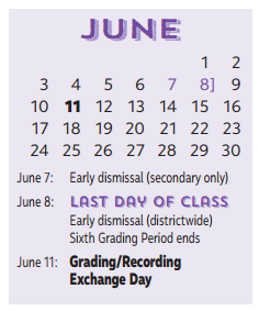 District School Academic Calendar for Gisd Evening Sch for June 2018