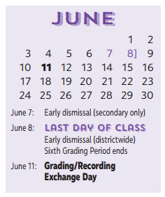 District School Academic Calendar for Keeley Elementary for June 2018