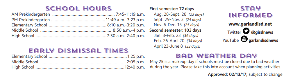 District School Academic Calendar Key for Vial Elementary