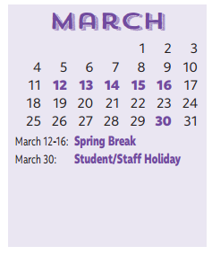 District School Academic Calendar for Jackson Technology Center for March 2018