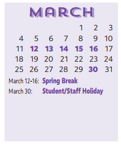 District School Academic Calendar for P I P for March 2018