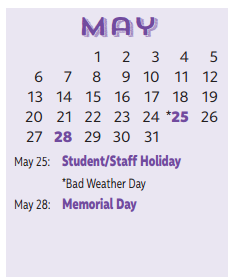 District School Academic Calendar for P I P for May 2018