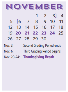 District School Academic Calendar for B G Hudson Middle for November 2017