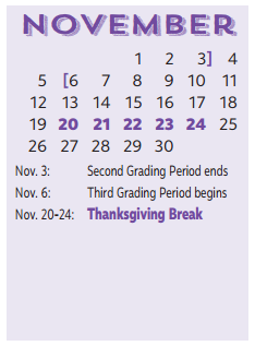 District School Academic Calendar for P I P for November 2017