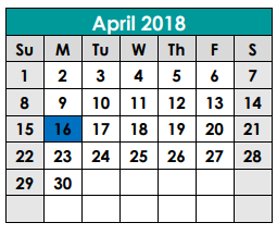 District School Academic Calendar for Georgetown Alter Prog for April 2018