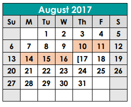 District School Academic Calendar for Ford Elementary School for August 2017