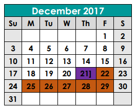 District School Academic Calendar for Wm S Lott Juvenile Ctr for December 2017