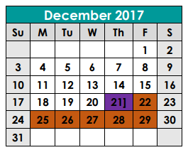 District School Academic Calendar for Georgetown Alter Prog for December 2017