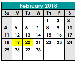 District School Academic Calendar for Wm S Lott Juvenile Ctr for February 2018