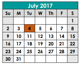 District School Academic Calendar for Georgetown Alter Prog for July 2017