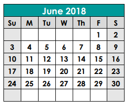 District School Academic Calendar for Williams Elementary School for June 2018