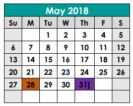 District School Academic Calendar for Georgetown Alter Prog for May 2018