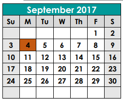 District School Academic Calendar for Georgetown Alter Prog for September 2017