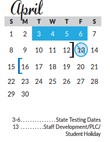 District School Academic Calendar for Excel Academy (murworth) for April 2018