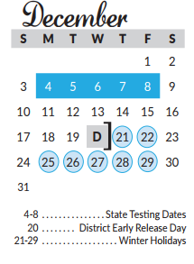 District School Academic Calendar for Excel Academy (murworth) for December 2017