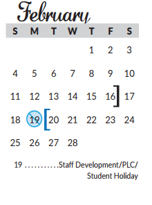 District School Academic Calendar for Lorenzo De Zavala Elementary for February 2018
