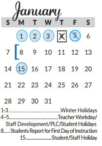 District School Academic Calendar for Excel Academy (murworth) for January 2018