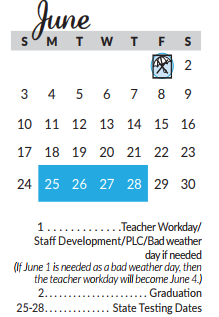 District School Academic Calendar for Excel Academy (murworth) for June 2018