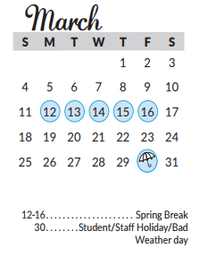 District School Academic Calendar for Excel Academy (murworth) for March 2018