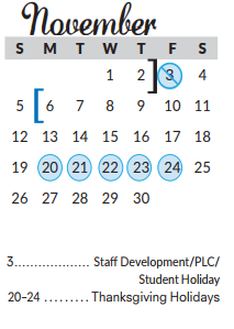 District School Academic Calendar for Excel Academy (murworth) for November 2017