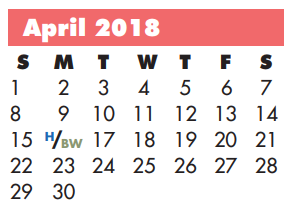 District School Academic Calendar for P A S S Learning Ctr for April 2018