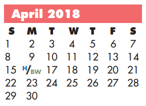 District School Academic Calendar for Bonham Elementary for April 2018