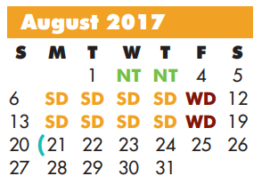 District School Academic Calendar for John Garner Elementary for August 2017