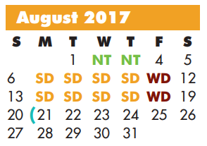 District School Academic Calendar for Lamar Alternative Education Program for August 2017