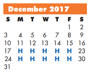 District School Academic Calendar for Sam Houston Elementary for December 2017