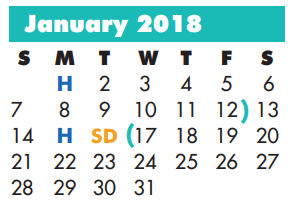District School Academic Calendar for Hector P Garcia Elementary for January 2018
