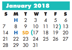 District School Academic Calendar for Jackson Middle for January 2018