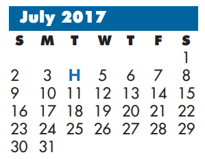 District School Academic Calendar for Milam Elementary for July 2017