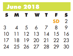 District School Academic Calendar for Dickinson Elementary for June 2018