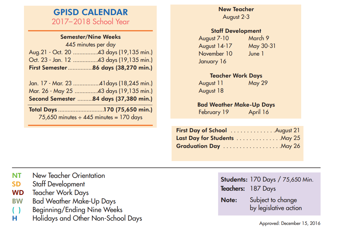 District School Academic Calendar Key for P A S S Learning Ctr