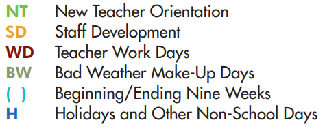 District School Academic Calendar Legend for Jackson Middle