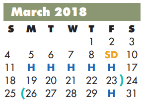 District School Academic Calendar for Lloyd Boze Secondary Learning Cent for March 2018