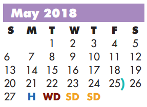 District School Academic Calendar for Lamar Alternative Education Program for May 2018