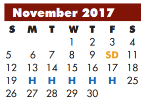 District School Academic Calendar for Kennedy Middle for November 2017