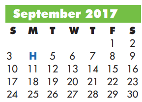 District School Academic Calendar for Sam Houston Elementary for September 2017