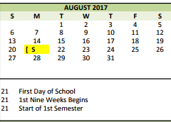 District School Academic Calendar for Bear Creek Elementary for August 2017