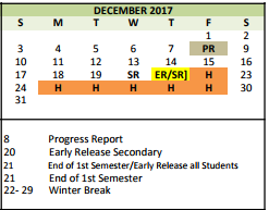 District School Academic Calendar for Colleyville Middle for December 2017
