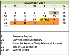 District School Academic Calendar for Taylor Elementary for December 2017