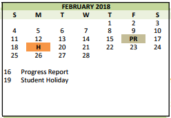 District School Academic Calendar for Cross Timbers Middle for February 2018