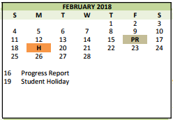 District School Academic Calendar for Taylor Elementary for February 2018