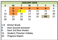 District School Academic Calendar for Cross Timbers Middle for January 2018