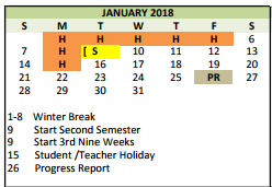 District School Academic Calendar for Colleyville Middle for January 2018