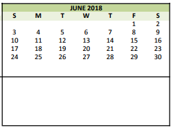 District School Academic Calendar for Grapevine Elementary for June 2018