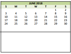 District School Academic Calendar for Bear Creek Elementary for June 2018