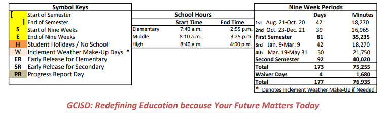 District School Academic Calendar Key for Cannon Elementary